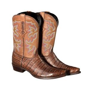 Dingo DI-128 Gator Print Leather Cowboy Boots Men's 11D Brown Snip Toe Western